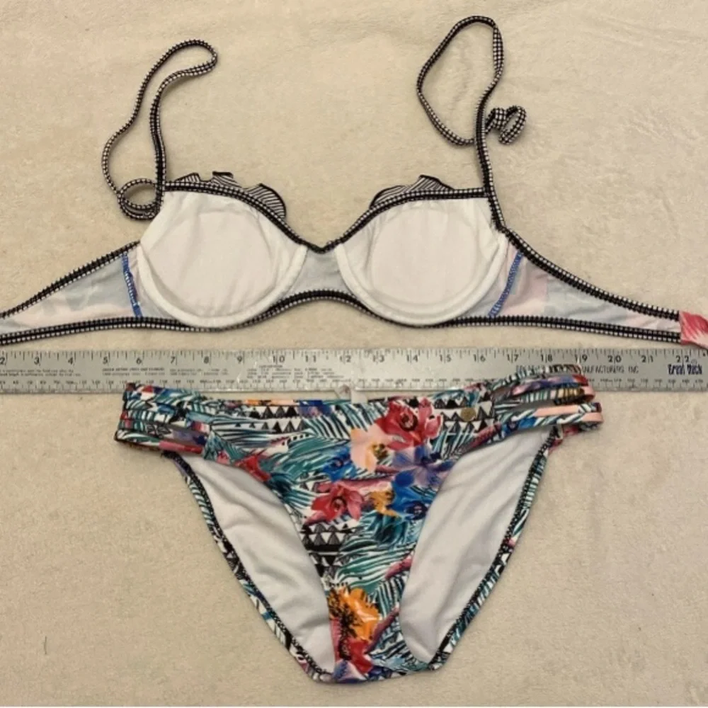 Raisins Tropical Print Bikini with Ruffle Detail